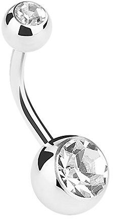 Piersando Bauchnabelpiercing Piercing Stecker Gebogen Bauch Banane mit Doppel Kristall Kugel Perlen 1,6mm x 10mm x 4mm Clear