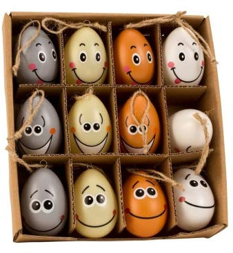 12 Stück Deko Ostereier 6 cm Eier zum Hängen Osterhänger lustig IK