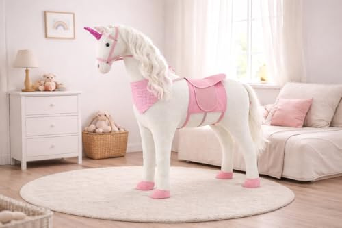 Sweety Toys 10387 enhörning plysch häst stående häst ridhäst 105 cm | robust ridhäst för barn