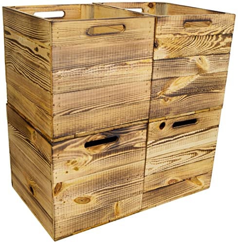 4er Set Holzkiste Aufbewahrungskiste passend für alle Kallaxregale und Expidit Regale Kallaxysteme Weinkiste Obstkiste Regalkiste Maße 33x37,5x32,5cm Kallaxkiste Einsatz (4er set geflammt)