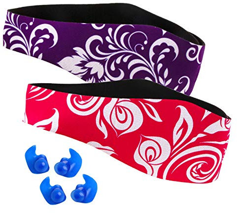 Cinta de natación diseñada para ayudar a prevenir los oídos de nadador, protector de orejas, evita la entrada de agua y mantiene los tapones de los oídos, banda impermeable, Purple/Rose L