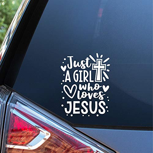 Sunset Graphics & Decals Vinyl-Aufkleber mit Aufschrift Just A Girl Who Loves Jesus, für Autos, Lastwagen, Lieferwagen, Wände, Laptop, 14 cm (5,5 Zoll), Weiß SGD000234