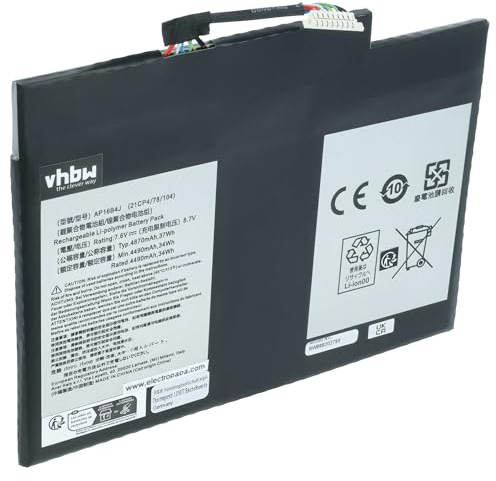 vhbw Akku kompatibel mit Acer Switch Alpha 12 SA5-271-56ZK | Alpha 12 SA5-271-57DS Notebook (4450 mAh, 7,6 V, Li-Polymer)