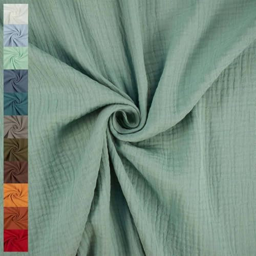 Musselin Stoff Sunny, Double Gauze, uni altgrün (Länge am Stück: ab 50cm / Breite: 130cm)