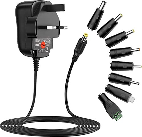 Outtag 12W 3-12V Power Supply AC/DC Universal Adaptor 3V 4.5V 5V 6V 7.5V 9V 12V 1A Universal Power Adapter 100-240V 50/60Hz AC Charger With 8Pcs DC Plug For CCTV Camera LED Strip Light