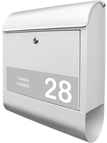 banjado Design Briefkasten mit Zeitungsfach 38,5 x 46,5 x 13cm / Postkasten mit Zeitungsrolle/Stahl Briefkasten bunt/Wandbriefkasten A4 Einwurf, Montagematerial, 2 Schlüssel Weiß auf Grau kompakt