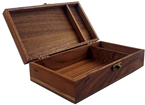 LONMAIX Boîte en bois de noyer faite à la main pour souvenirs, photos, bijoux, bague, mariage (noyer-HTMDFH)
