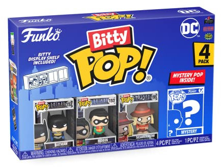 Funko Bitty Pop! DC - Batman, Robin, Scarecrow und eine Überraschungs-Mini-Figur - 0.9 Inch (2.2 cm) - DC Comics Sammlerstück Stapelbares Display-Regal Inklusive - Geschenkidee