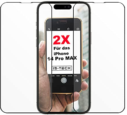 IS-TECK 2X Full Panzer Screen Schutzglas für iPhone 14 Pro Max 6,7 Zoll, 9H Glas Displayschutz, HD Klar Komplett Schutz mit schwarzem Rand
