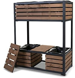 Hochbeet Cube Elements Compact - Pflanzenbeet mit 3 Kästen - Kräuterbeet aus Echtholz/Metall in Braun/Schwarz