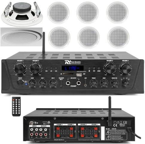 PROSTORE ITALY IMPIANTO AUDIO FILODIFFUSIONE BLUETOOTH TELECOMANDO CASSE TONDE DA CONTROSOFFITTO (6 CASSE)