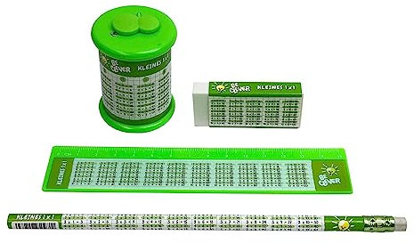 itsisa Schreibset Hellgrün Spickzettel Mathematik KLEINES 1x1 mit Doppel Spitzer, Bleistift, Radiergummi, Lineal - Schule, Einschulung, Schultüte