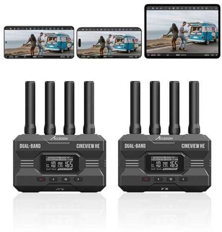 Accsoon CineView HE 2.4G/5G Wireless Video Transmitter and Receiver HDMI 1080P 60FPS, 60ms Latency, 1200ft/350m Range, UVC Streaming, Monitoring 4 Devices (1xR&1xT)