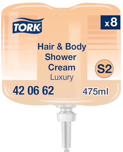 Tork luxuriöse 3‑in‑1 Hair & Body Mini-Duschcreme S2, Argan-Vanille-Duft, 8 × 475 ml, 420662