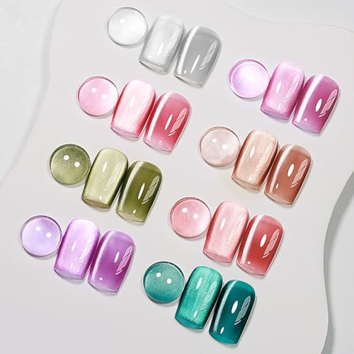MIZHSE Cat Eye Gel Nail Polish Kit - 8 Colors, 9D Holographic, Magnetic, Glitter, Soak Off, UV LED, Home DIY Manicure Salon
