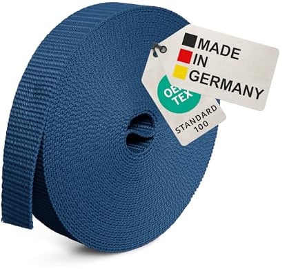 BAUHELD® 10m Universal Gurtband 40mm [Made in Germany] - Gewebe Montage-Band aus Polypropylen - Gurt zum Befestigen, Nähen oder Zubehör für Rucksack, Koffer, Steck-Schnalle, Spannriemen - Dunkelblau