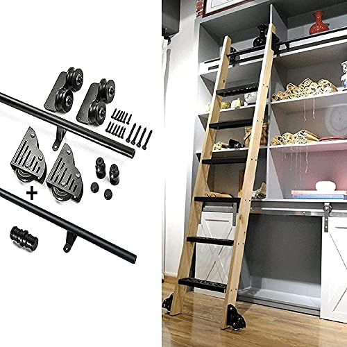 RAtsch Kit de Puerta corredera de Granero de 3.3 pies a 20 pies Juego Completo de rieles de Hardware con Ruedas de Piso Escalera móvil Riel de Tubo Redondo para Biblioteca/Loft/hogar/Interior/Libre