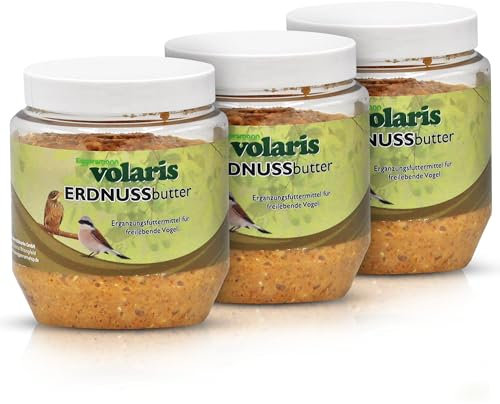 Eggersmann volaris 3 x 350g Premium Erdnussbutter für Wildvögel - Kalorienreiches Fettfutter - Erdnussbutter Vögel im Kunststoff - Glas (3 x 350 g, Natur)