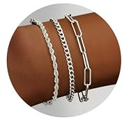 Krfy Armband Set 14 Karat Vergoldetes Armband Set 925 Sterling Silber Figaro Cuban Twist Chain Armband Stapelbare Silber Armband Set für Damen