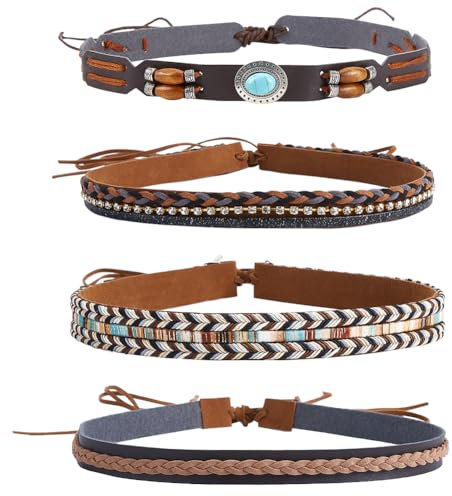 craspire 4 Stil Cowboy-Hutband, Handgefertigt, Kunstleder, Türkis, Geflochten, Kristall, Strass, Ethno, Western, Verstellbarer Ersatz-Hutgürtel Für Fedora, Panama, Cowboy-Strohhut-Zubehör