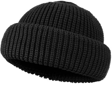 Croogo Weiche Beanie-Mütze für Damen und Herren, Wintermütze, aufrollbar, mit Bündchen, Strickmütze, Totenkopfmütze, warme Swag, Fischer-Skimütze, DDTH3-Schwarz, Einheitsgröße