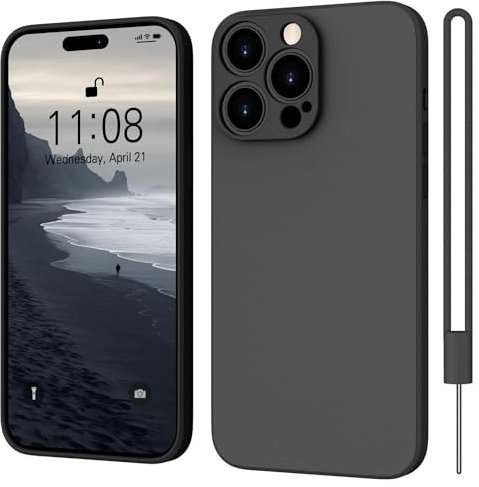 ORDA Hülle Kompatibel mit iPhone 15 Pro 6.1, Ultra Dünn Handyhülle für iPhone 15 Pro 5G Silikon Case,Kratzfeste Rundumschutz Schutzhülle Mit Lanyard Hülle für iPhone 15 Pro Schwarz