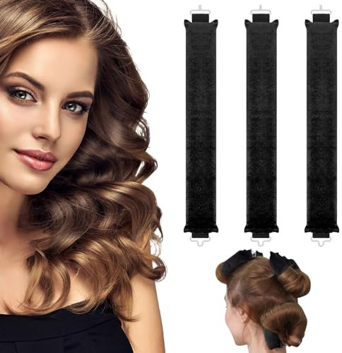 AIDUCHO Lockenwickler Über Nacht mit Haken, 3 Stück Heatless Curls Band, Overnight Blowout Locken Ohne Hitze, Gummi Hitzefreie Lockenwickler, Locken über Nacht für Alle Haartypen (Schwarz)