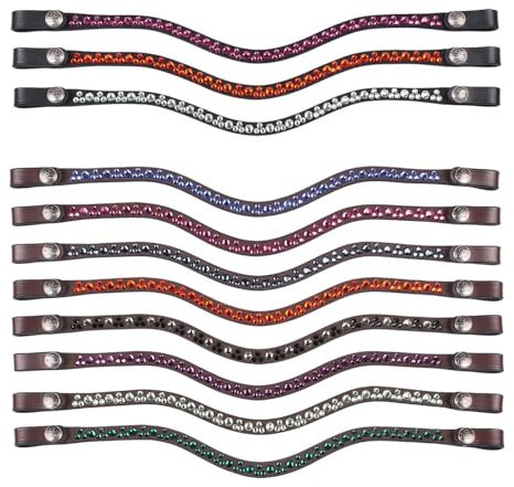 NETPROSHOP Leder Stirnriemen Eldorado Wellenform mit Strasssteinchen für Trense Cob/Full, Groesse:Full, Farbe:Braun-Flame