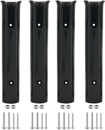 JT-HLM Fishing Rod Holder Bracket Wall Mounted Boat Side Mount Tool Holder Tube Links with Screws 2/3/4/6 Pole Tube (White/Black) (4-Pole Black)