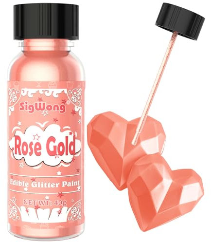 Edible Glitter Paint - 40g Liquid Food Colouring Edible Glitter for Cakes, Food Grade Liquid Luster Dust Metallic Paint for Cake Decorating, Baking, Macaron, Candy, Cookie-Rose Gold