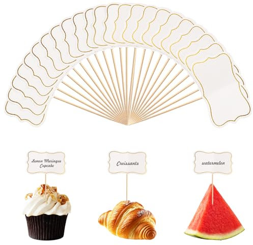 ZUYIST 56 Stück Buffet Schilder, Weiß Zahnstocher Flaggen Käse Marker Fähnchen Schilder zum Beschriften für Alle Arten von Events Party Kuchen Lebensmittel Dekoration Cupcake Muffins Deko