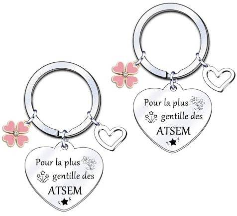 LUODAN Cadeau Atsem Cadeau Atsem Porte-clés en Acier Inoxydable argenté,pour Atsem,Porte-clés avec inscription pour la fête des enseignants (2)
