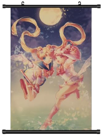 KARMA-X Großes 60x90CM SailorMoon Kakemono Rollbild | Anime Manga Stoffposter Wallscroll Poster | Wanddeko Geschenk | Motiv: SailorMoon & Sailor Chibi