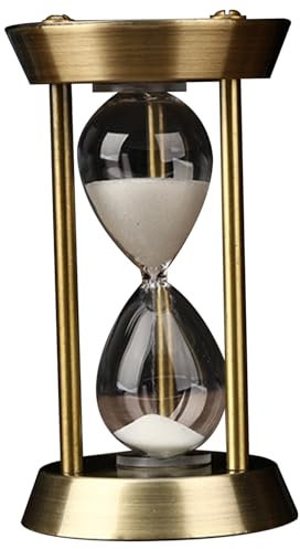 Minuterie de sablier Vintage, décoration de sablier, minuterie de Sable en Laiton de 3 Minutes avec Base en métal et décoration de Sable Blanc, Montre de Sable en métal, Verre d'heure avec Verre de