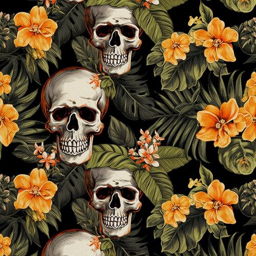 HEKO PANELS Stoff Oxford Wasserdichte Meterware Canvas-Stoff Polyester Stoff Zum Nähen Nähstoffe Dekostoffe Wasserabweisend Blickdicht Schädel Blumen 1 Meter 155 x 100 cm