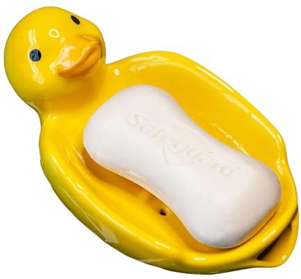 HSTWODE Keramische Enten Tier Seifenschale, Keramische Seifenschale, selbstentwässernde Seifenhalter für Dusche Badezimmer Badewanne Küche Waschbecken Keramik Tablett Halter (gelb)