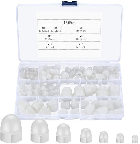 165 Pezzi Dado Cieco a Calotta Set, Dadi Ciechi, M3/M4/M5/M6/M8/M10/M12 Dadi a Cupola Esagonali per Viti, Dado Testa Chiusa nylon, Dado a Cupola Copri Bulloni