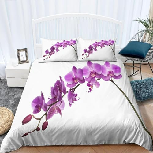 PUOJIEAT Bettwäsche 140x200 Orchidee Weich Mikrofaser Bettwäsche-Sets Orchidee Bettbezug mit 2 x Kissenbezug 80x80 cm 3D Bettzeug Set q6978