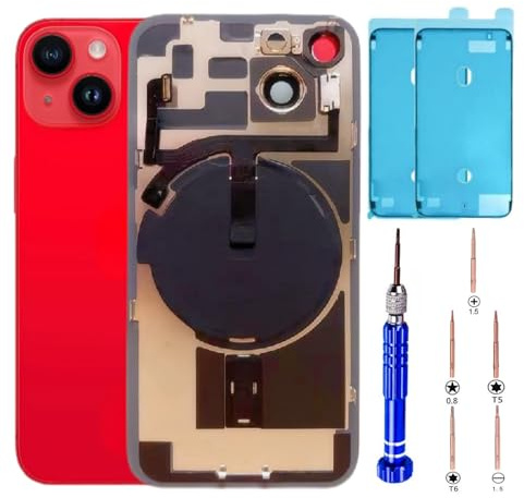 14 Back Glass Replacement Kit with Plate & Flex Cable and All Parts Red 6.1 Inch for iPhone 14 Back Cover Glass with Repair Tools (Product Red)