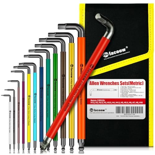 Facoow Allen Wrenches Sets, 13pcs Full Size Metric Hex Key Set with Carry Bag, Heavy Duty Extra Long Arm Allen Wrenche Sets, Ball End Allen Keys, Color Corded Premium Allen Wrench Set