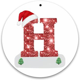 Christmas Alphabet Decorations 26 Letters Christmas Tree Pendant Round Hanging Ornament Personalized DIY Decorations for Xmas Tree/Party(H)