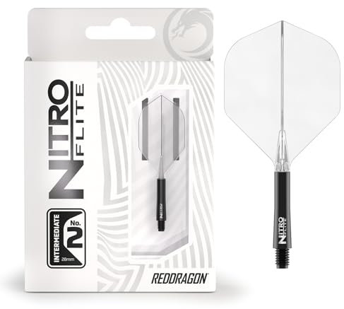 RED DRAGON Darts – Nitro Flite Integriert Flüge & Schäfte System – No.2 Form und Design – Schwarz & Transparent Farbe, Dazwischenliegend Länge