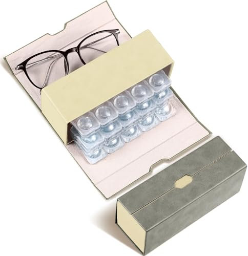 Flutesan Disposable Daily Contact Lens Case Organizer Double Sided Portable Contact Lens Travel Case 2 in 1 Double Eyeglass Case Portable for Travel Outdoor Daily Use, Storage up to 30 lenses(Gray)