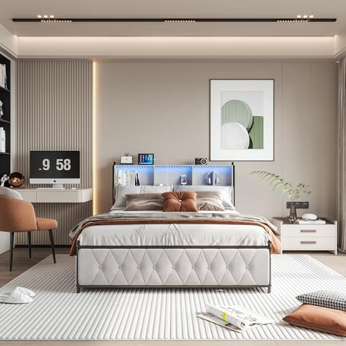 Polsterbett 180 x 200 cm, Doppelbett mit 4 Schubladen und Lattenrost, LED Kopfteil mit Staufach und USB-Ladefunktion, Bettgestell aus Massivholz und Samt, Stauraumbett Funktionsbett, Ohne Matratze