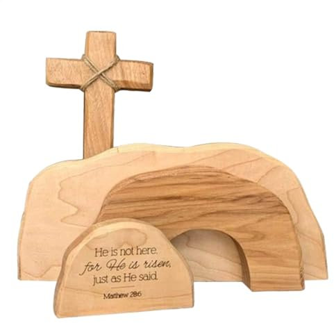 Handgefertigte -Szene, hölzerne Auferstehungs-Krippe, handgefertigtes Jesusgrab, Dekoration, gestuftes Tablett-Set, christlicher Tischaufsatz für Zuhause, Kirche und Bücherregal