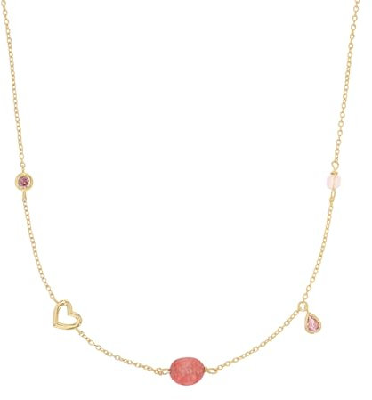 s.Oliver Kette mit Anhänger 925 Sterling Silber Damen Halsschmuck, mit Zirkonia synth., Chalzedon, 42+3 cm, Rosa, Herz, Kommt in Schmuck Geschenk Box, 2039713