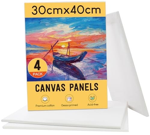 STATIONERY ISLAND 30x40cm Canvas for Painting 4 Packs, A3 Art Canvas Board 100% Cotton, Acid Free, Blank Canvas Panels for Acrylic Painting & Oil Paint, Hobby Painters and Beginner(12“ X 16”)