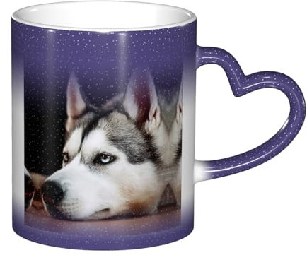 Tasse mit Husky-Motiv, Farbwechsel, mit gedrucktem Bild, perfekt für Zuhause, Büro und Café