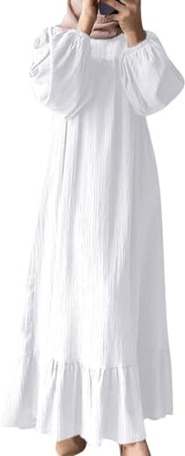 Islamische Kleider, Frauen Gebetskleidung Gebetsperlen Gebetsteppich Muslimische Kleider Abaya Damen, Islamische Langarm Kleid, Weiß, M