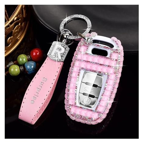 STRIVING BIRD Coques de clé Couvercle De Porte-clés De Voiture en Strass, pour A&UDI A1 A3 A4 A4L A5 A6 A6L A7 A8 Q3 Q5 Q7 S4 S5 S6 S7 R8 T (Pink,Drill Rope)